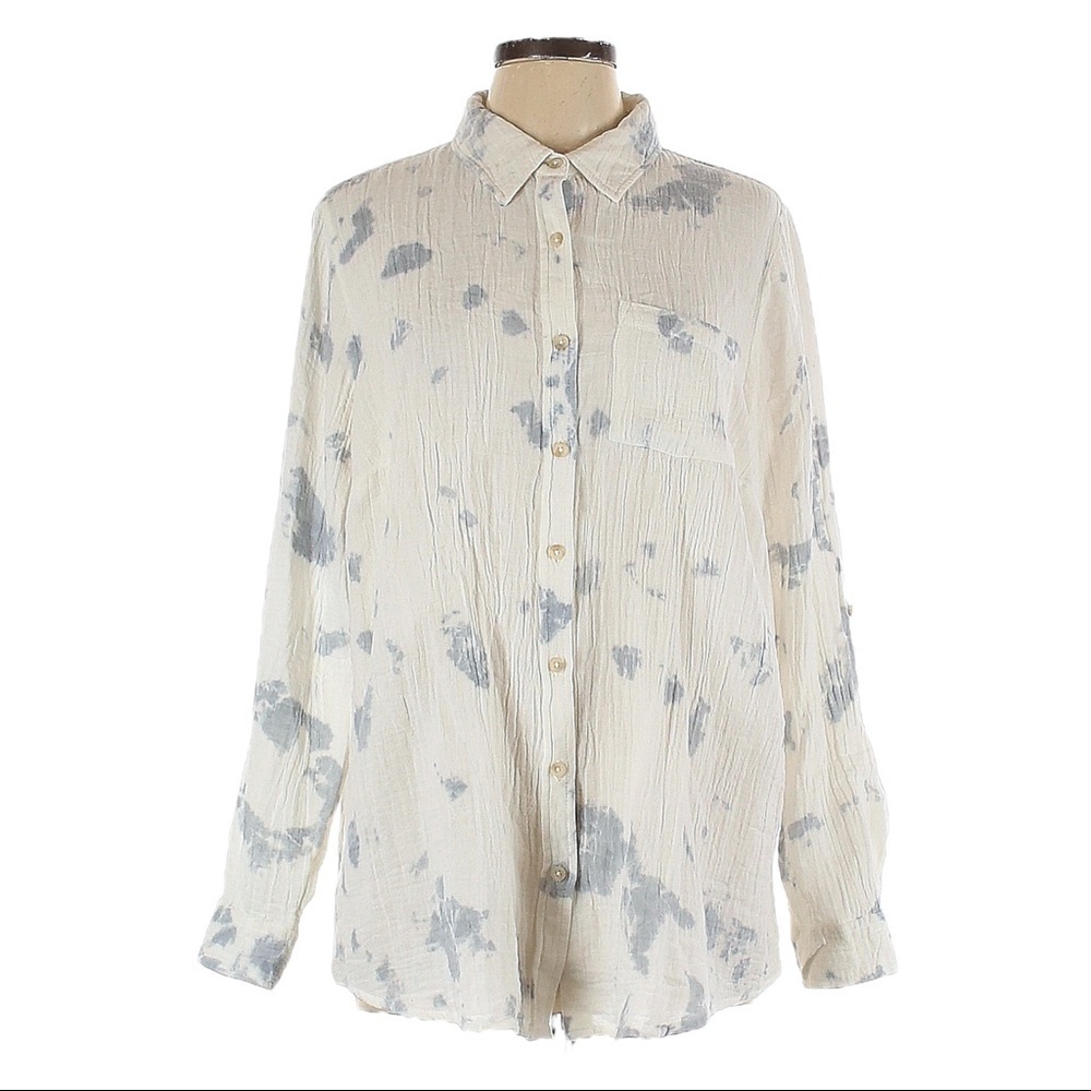 Lane Bryant White Tie Dye Gauzy Roll Tab Button Down Shirt Size 12 NWT